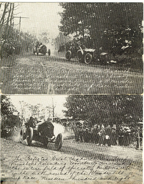 2 Postcards - 1908 Vanderbilt Cup Race, Long Island, New York 