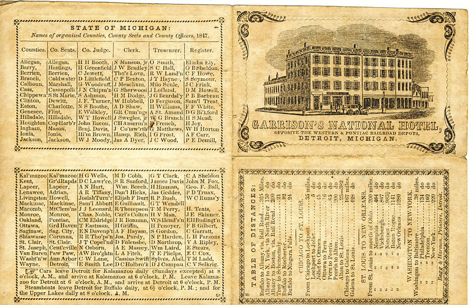 Garrison's National Hotel, Opposite The Western & Pontiac Railroad Depots, Detroit, Michigan GARRISON'S NATIONAL HOTEL