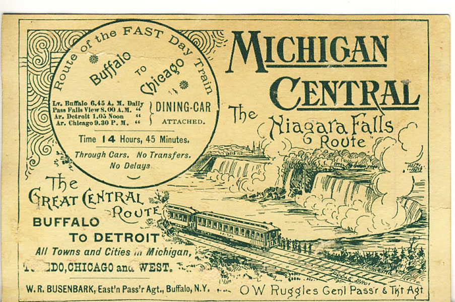 Trade Card. Michigan Central Railroad. The Niagara Falls Route MICHIGAN CENTRAL RAILROAD