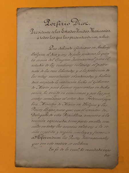 Original Document Issued And Signed By Mexican Presidente Porfirio Diaz DIAZ, PORFIRIO-PRESIDENT & SIGNATORY