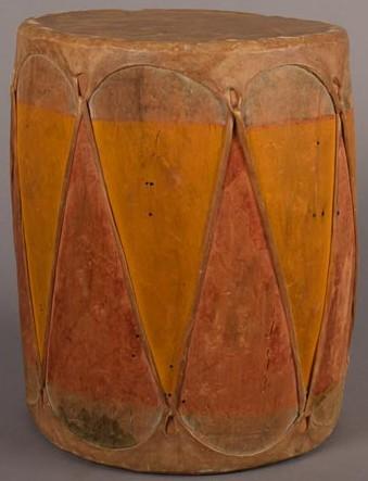 Cochiti Pueblo Painted Drum With Yellow And Red Triangles UNKNOWN