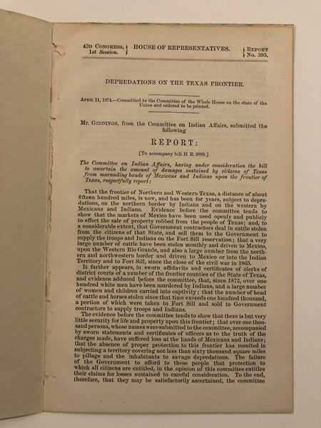 Report: The Committee On Indian Affairs, Under Consideration The Bill To Ascertain The Amount Of Damages Sustained By Citizens Of Texas From Marauding Bands Of Mexicans And Indians Upon The Frontier Of Texas... MR. GIDDINGS