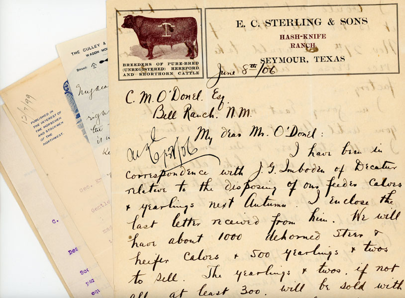 Archive Of Seven Letters ... 2 From The Matador Ranch, 2 From The National Live Stock Association, One From The North-Western Horseman And Stockman, One From The Hash-Knife Ranch, And One From The Culley & Martin Company Along With One 1902 National Live Stock Bulletin 