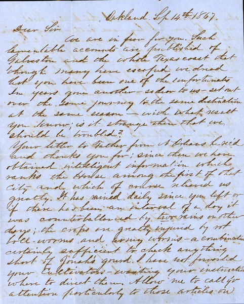 Three-Page Hand-Written Letter Dated September 14, 1867 - An Account Of A Shootout By One Of The Participants RANSONE, JULIAN [LETTER WRITER]