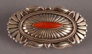 Sterling Silver And Coral Belt Buckle. Coral And Silver Belt Buckle Of The Navajo Nation. Thomas Jim's Master Work JIM, THOMAS [ARTISAN]